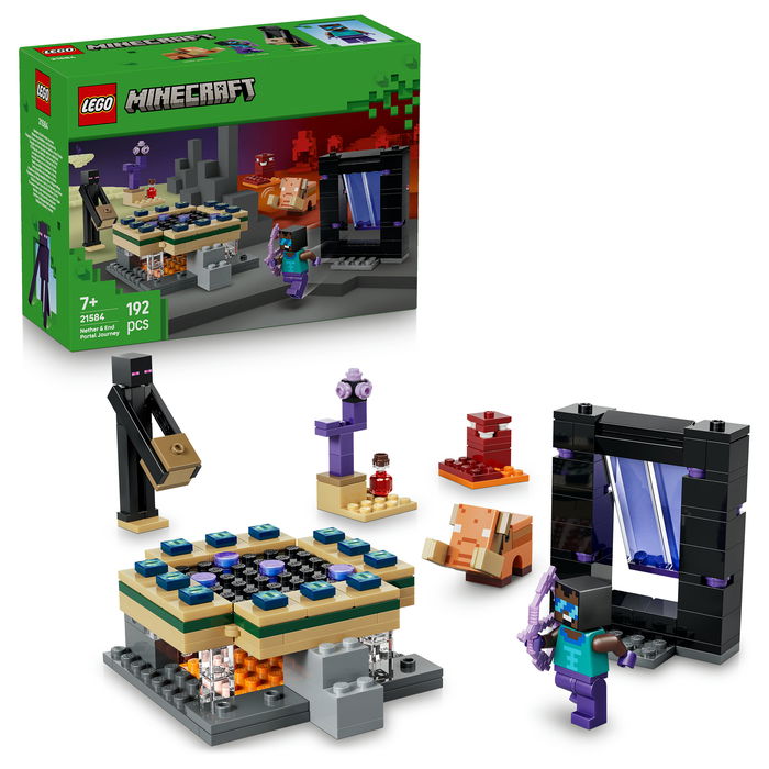 LEGO Minecraft 21584 El Viaje por el Nether y el Portal al End - Juego de Construcción 192 Piezas con 3 Figuras, Para Niños +7 Años