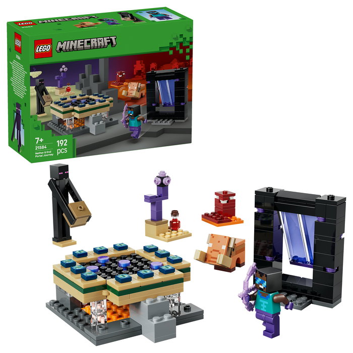 LEGO Minecraft 21584 El Viaje por el Nether y el Portal al End - Juego de Construcción 192 Piezas con 3 Figuras, Para Niños +7 Años