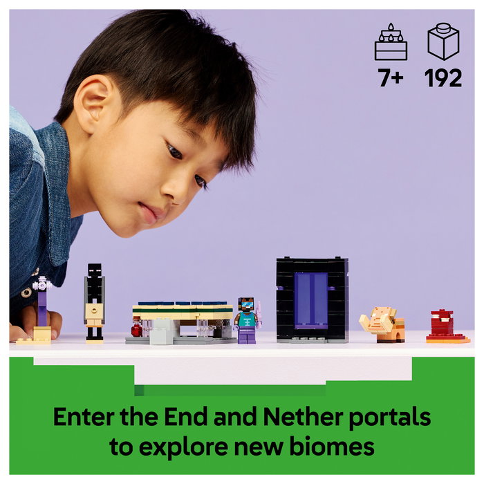 LEGO Minecraft 21584 El Viaje por el Nether y el Portal al End - Juego de Construcción 192 Piezas con 3 Figuras, Para Niños +7 Años