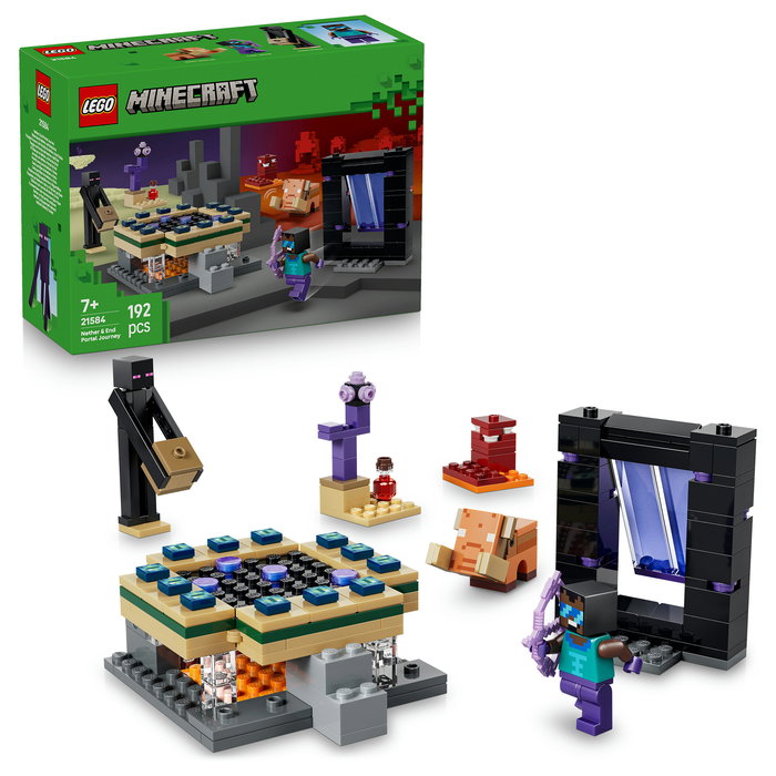 LEGO Minecraft 21584 El Viaje por el Nether y el Portal al End - Juego de Construcción 192 Piezas con 3 Figuras, Para Niños +7 Años