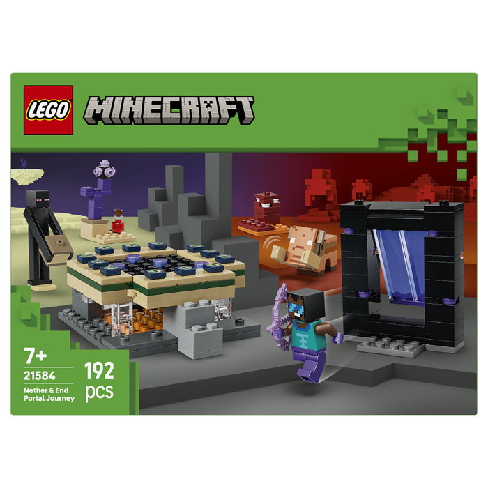 LEGO Minecraft 21584 El Viaje por el Nether y el Portal al End - Juego de Construcción 192 Piezas con 3 Figuras, Para Niños +7 Años