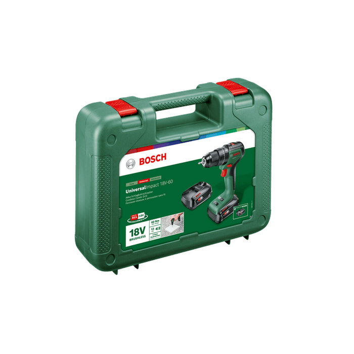 Bosch UniversalImpact 18V-60 Taladro Percutor Inalámbrico con 2 Baterías de 2,0 Ah y Cargador