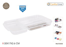 Confortime Bandeja Organizador, 30 cm de ancho x 17 cm de largo x 2.6 cm de alto, color blanco, plástico resistente (12 Unidades)