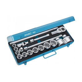 Hazet Juego de Llaves de Tubo 1002, 3/4 Pulgada, 18 Piezas, Azul con Llave de Carraca Reversible