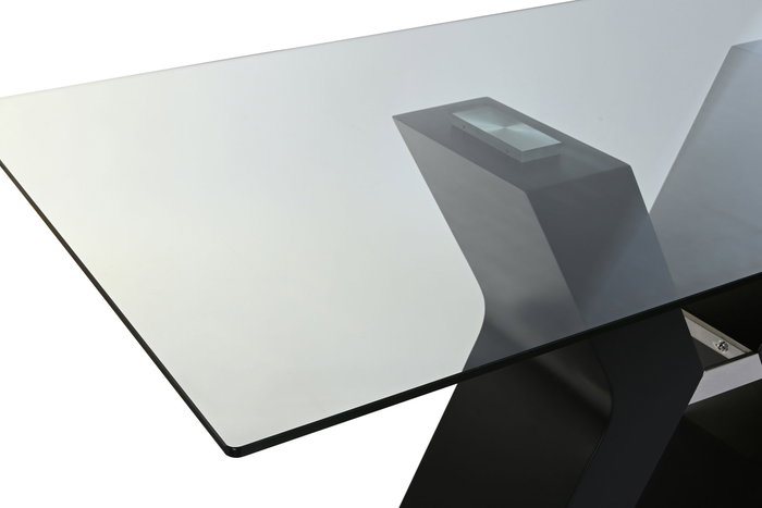DKD Home Decor Mesa Comedor Moderno Negro Cristal Templado MDF Acero 180 x 90 x 76 cm DKD Home Decor Mesa Comedor Moderno Negro Cristal Templado MDF Acero 180 x 90 x 76 cm