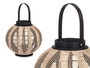 Giftdecor Farol Portavela Asa Esfera 30x30x30 cm Tela, Madera y Vidrio Beige/Negro (Set de 2)