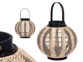 Giftdecor Farol Portavela Asa Esfera 30x30x30 cm Tela, Madera y Vidrio Beige/Negro (Set de 2)