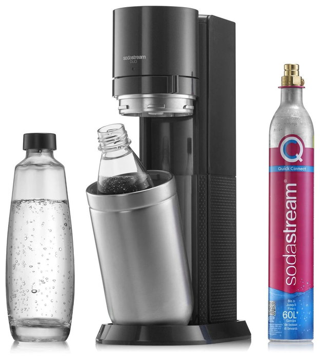 SodaStream DUO Negro y Acero Inoxidable con Botella de Vidrio 1 L