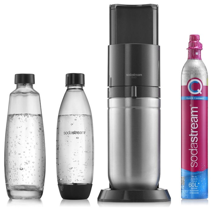 SodaStream DUO Negro y Acero Inoxidable con Botella de Vidrio 1 L
