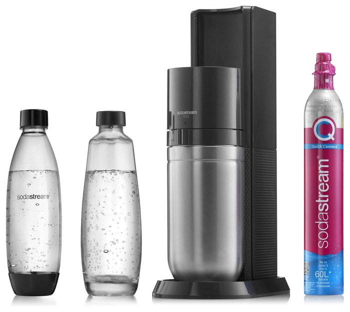 SodaStream DUO Negro y Acero Inoxidable con Botella de Vidrio 1 L