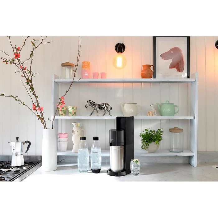SodaStream DUO Negro y Acero Inoxidable con Botella de Vidrio 1 L