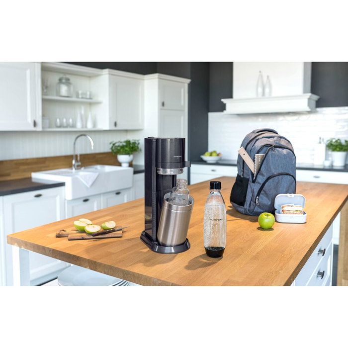 SodaStream DUO Negro y Acero Inoxidable con Botella de Vidrio 1 L