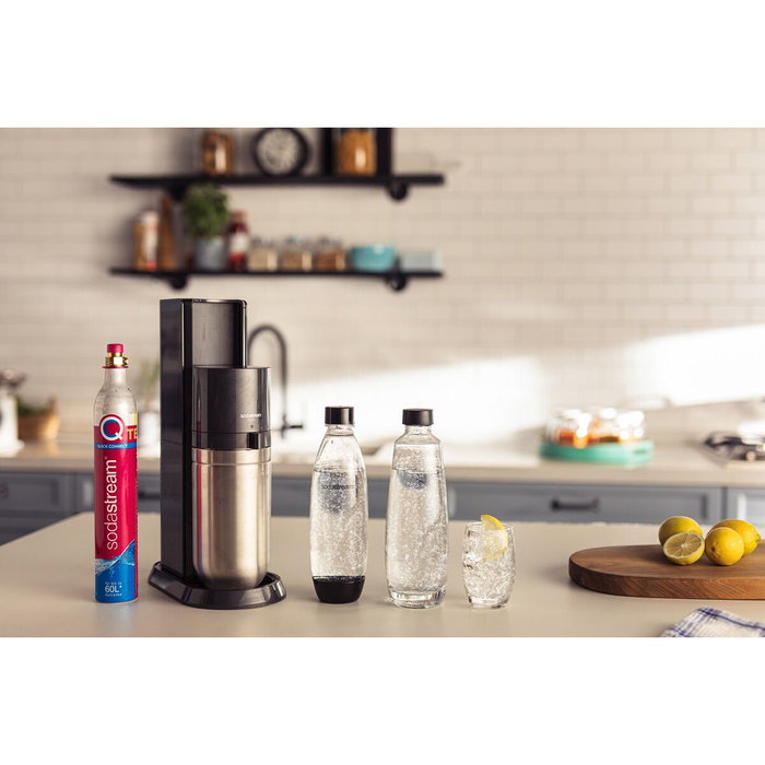 SodaStream DUO Negro y Acero Inoxidable con Botella de Vidrio 1 L