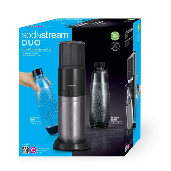SodaStream DUO Negro y Acero Inoxidable con Botella de Vidrio 1 L