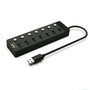 Ewent Hub USB 3.2 Gen 1 de 7 puertos con interruptores y adaptador USB-C Negro