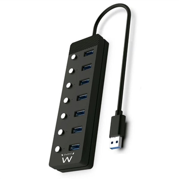 Ewent Hub USB 3.2 Gen 1 de 7 puertos con interruptores y adaptador USB-C Negro