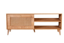 Hanah Home Soporte TV 140 Roble Elegante y Funcional con Patas de Metal y Amplio Almacenamiento 138x55x41cm