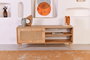 Hanah Home Soporte TV 140 Roble Elegante y Funcional con Patas de Metal y Amplio Almacenamiento 138x55x41cm