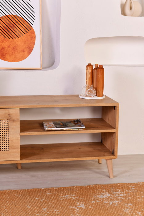 Hanah Home Soporte TV 140 Roble Elegante y Funcional con Patas de Metal y Amplio Almacenamiento 138x55x41cm Hanah Home Soporte TV 140 Roble Elegante y Funcional con Patas de Metal y Amplio Almacenamiento 138x55x41cm