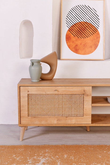 Hanah Home Soporte TV 140 Roble Elegante y Funcional con Patas de Metal y Amplio Almacenamiento 138x55x41cm Hanah Home Soporte TV 140 Roble Elegante y Funcional con Patas de Metal y Amplio Almacenamiento 138x55x41cm