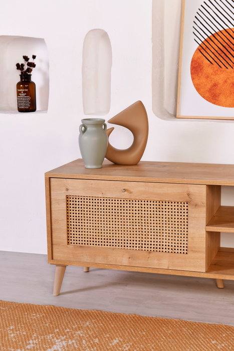 Hanah Home Soporte TV 140 Roble Elegante y Funcional con Patas de Metal y Amplio Almacenamiento 138x55x41cm Hanah Home Soporte TV 140 Roble Elegante y Funcional con Patas de Metal y Amplio Almacenamiento 138x55x41cm