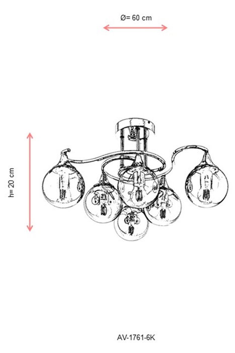 Opviq Lámpara de Araña AV-1761-6K Metal Cristal Cromado 6x E27 para Salón y Comedor
