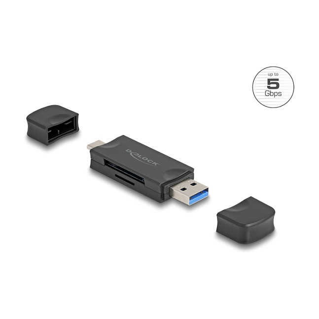 DeLOCK Lector de tarjetas USB 5 Gbps con USB Type-C y Type-A para SD y Micro SD, Negro DeLOCK Lector de tarjetas USB 5 Gbps con USB Type-C y Type-A para SD y Micro SD, Negro