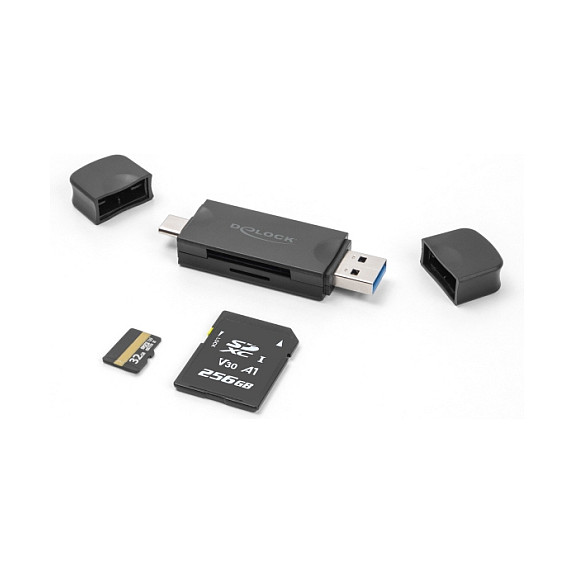 DeLOCK Lector de tarjetas USB 5 Gbps con USB Type-C y Type-A para SD y Micro SD, Negro DeLOCK Lector de tarjetas USB 5 Gbps con USB Type-C y Type-A para SD y Micro SD, Negro