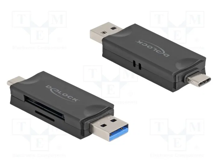 DeLOCK 91020 Lector de tarjetas SD y MicroSD USB Type-C/Type-A Negro