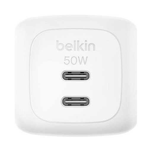 Belkin WCH019kq1MWH-B6 Cargador GaN Dual USB-C 50W PD PPS con Cable 1m Blanco