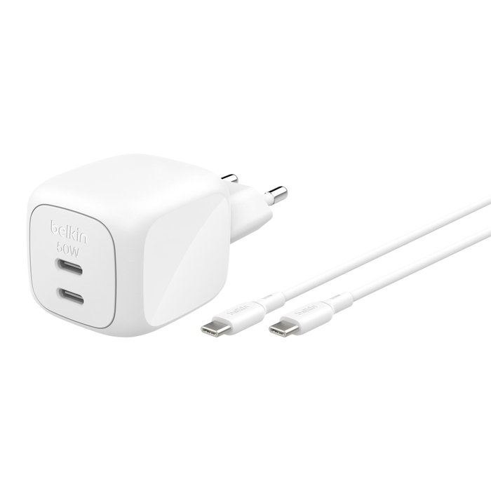 Belkin Cargador Dual USB-C 50W con Cable de 1m Blanco