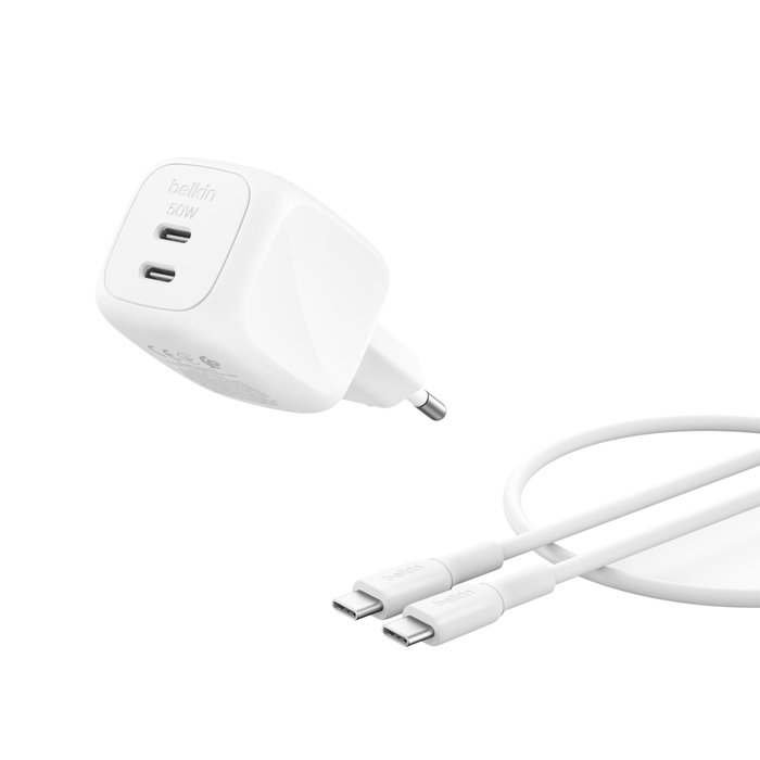 Belkin Cargador Dual USB-C 50W con Cable de 1m Blanco