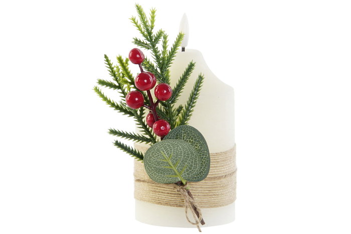 DKD Home Decor Vela Led Navidad Alpina Blanco Cera 7 x 12 x 7 cm