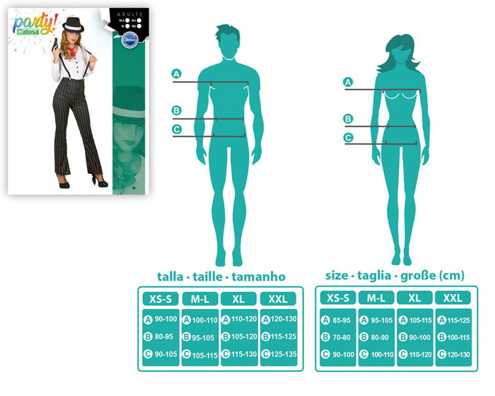 Original Spirit Disfraz de Gangster para Mujer Adulto Tallas M-L - Incluye Camisa, Pantalón, Corbata y Tirantes - Tema Policías - Negro - Poliéster