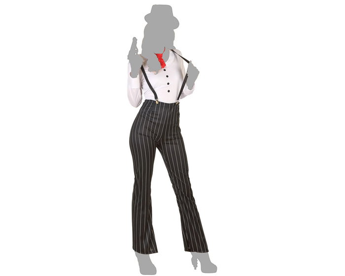 Original Spirit Disfraz de Gangster para Mujer Adulto Tallas M-L - Incluye Camisa, Pantalón, Corbata y Tirantes - Tema Policías - Negro - Poliéster