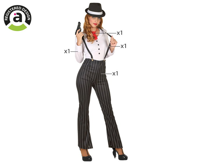 Original Spirit Disfraz de Gangster para Mujer Adulto Tallas M-L - Incluye Camisa, Pantalón, Corbata y Tirantes - Tema Policías - Negro - Poliéster