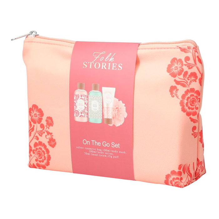 Folk Stories Neceser Folk Stories con Gel de Ducha, Loción Corporal, Crema de Manos y Bolsa Cosmética