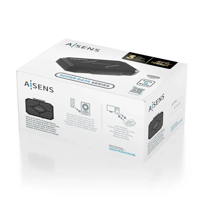 Aisens ASDS-M2SATA04B Estación de Docking para SATA 2.5/3.5 y M.2 NVMe