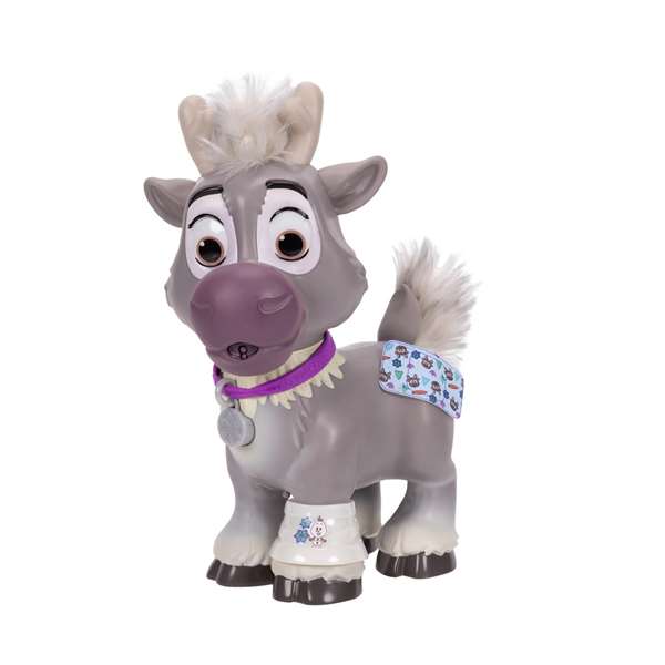 Jakks Pacific Muñeco Sven Interactivo de Disney Frozen, Set de Cuidado con Sonidos, 22 cm, PVC, Pilas AAA Incluidas