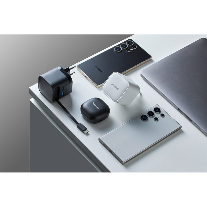 Intenso W65ACIC Cargador de Pared 65W GaN con Cable USB-C Retráctil Negro