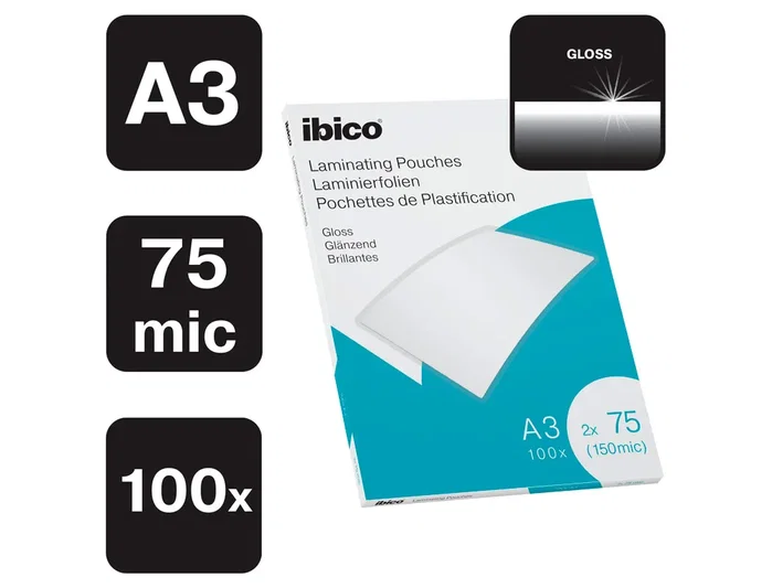 Ibico Fundas de Plastificar A4 Brillantes 75 µm (Paquete de 100)
