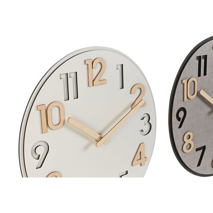DKD Home Decor Set de 2 Relojes de Pared 3D Silenciosos en MDF Gris y Natural