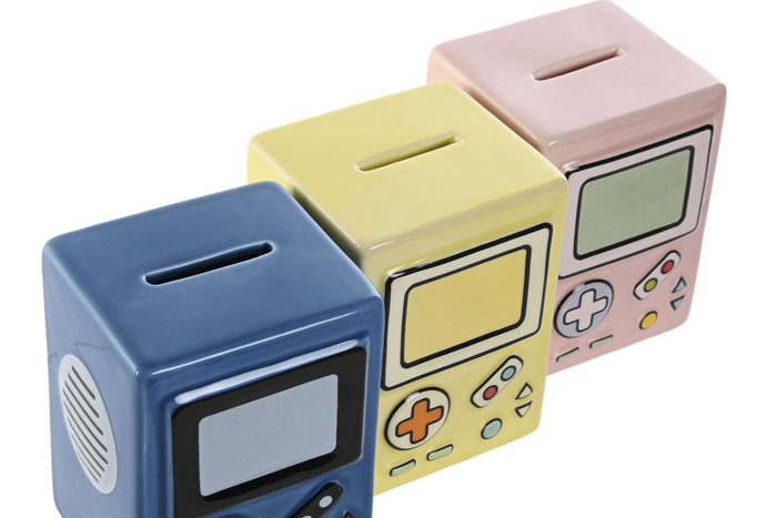 DKD Home Decor Hucha Kids Azul Amarillo Rosa Dolomita 7 x 10 x 7.5 cm (6 Unidades)