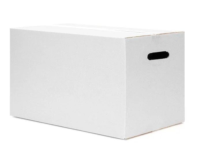 Q-connect Caja de embalaje americana ultra resistente con asas, cartón canal doble 7 mm, color blanco, 450x280x375 mm, 47 litros