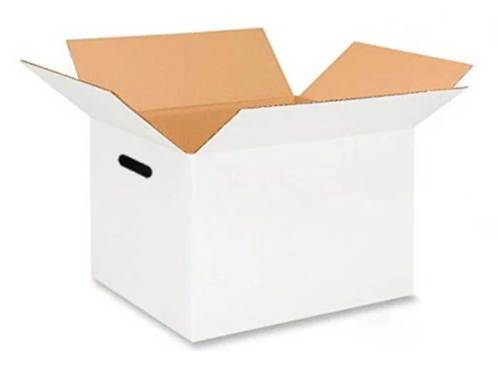 Q-connect Caja de embalaje americana ultra resistente con asas, cartón canal doble 7 mm, color blanco, 450x280x375 mm, 47 litros