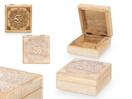 Giftdecor Caja Cuadrada Pequeña 10x10x4 cm Madera Mango Surtido Colores Blanco Natural (Set de 24)