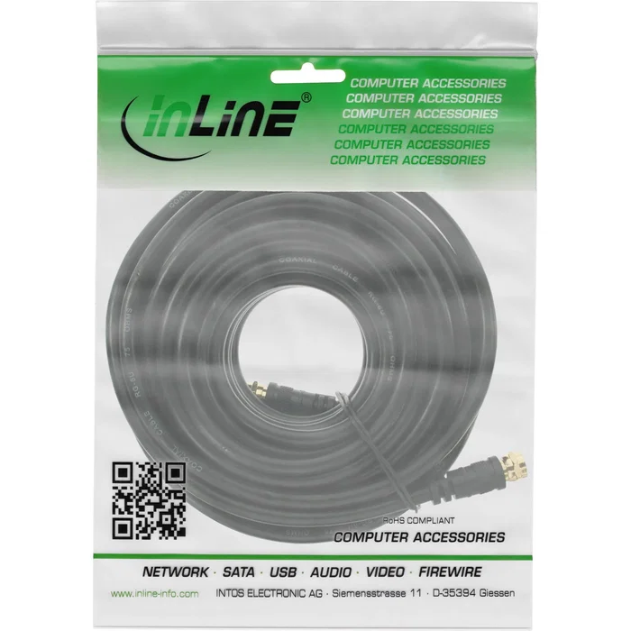Inline Cable coaxial premium 15 m con 2 conectores F macho negro