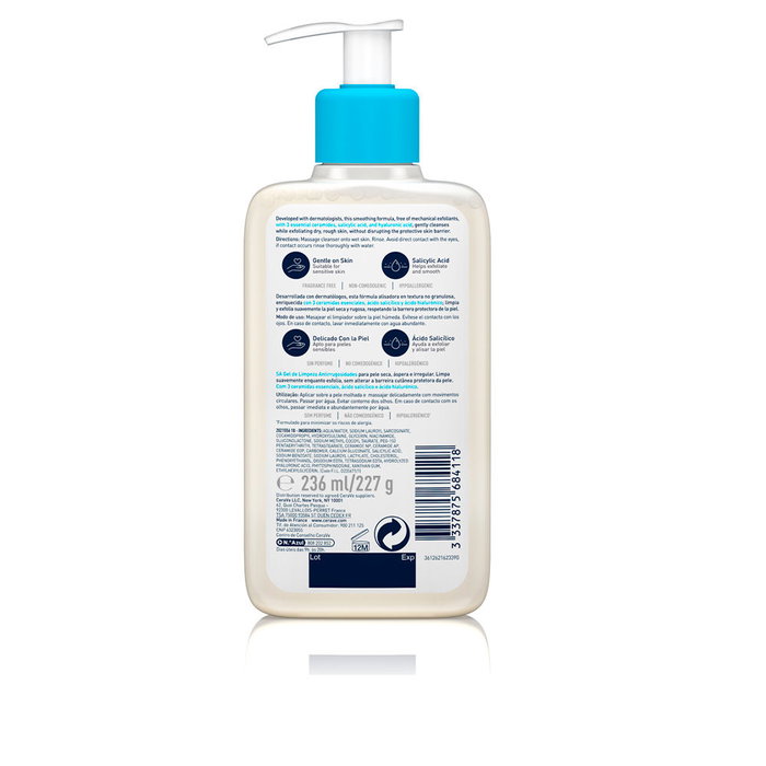 CeraVe SA Smoothing Cleanser Gel Limpiador Antirrugosidades para Piel Seca, Áspera y con Bultos - 236 ml