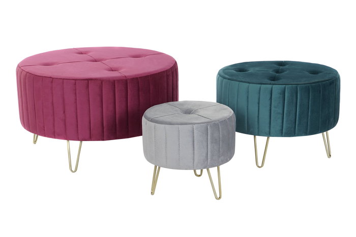 DKD Home Decor Set de 3 Reposapiés Multicolor con Acabado Terciopelo