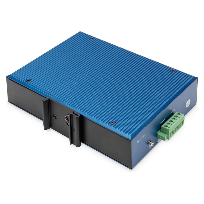 Digitus Conmutador Ethernet Industrial 16 Puertos Gigabit no Gestionado 2 SFP Uplink, Montaje en Rail DIN, IP40, Aluminio - Negro/Azul